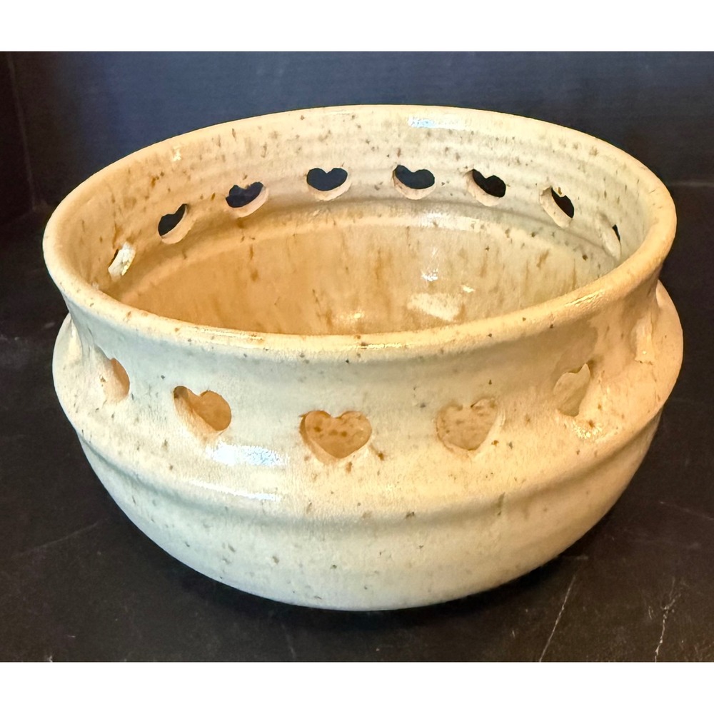 Studio Pottery Art Bowl Dish Potpourri Statement Cream Heart Cutout Signed